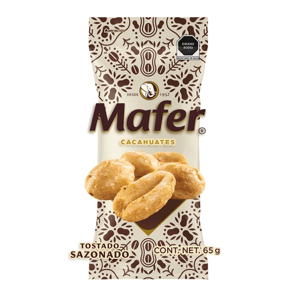 Cacahuate premium tostado Mafer, caja con 56 bolsas de 65 g