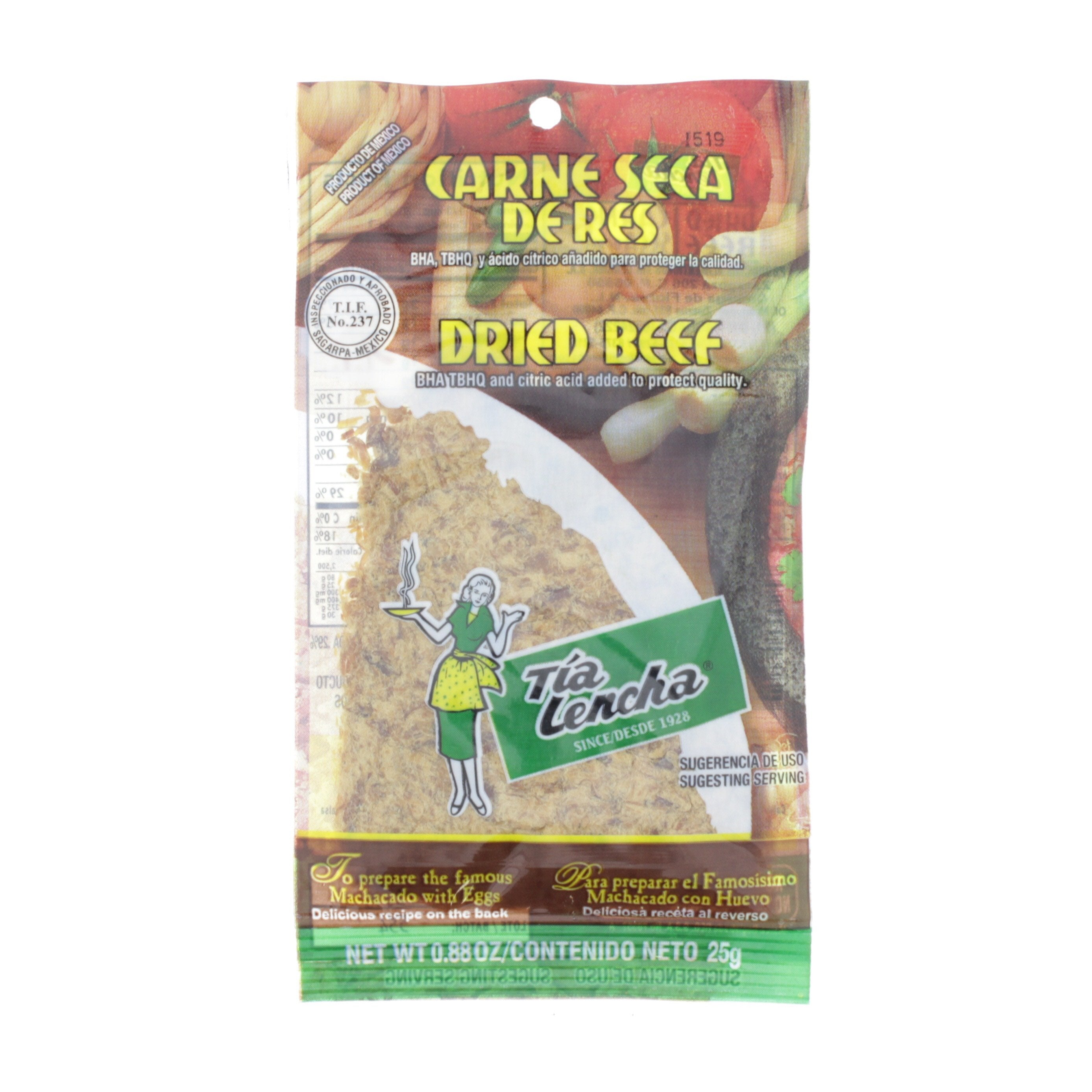 Carne seca de res Tía Lencha, caja con 20 bolsas de 25 g
