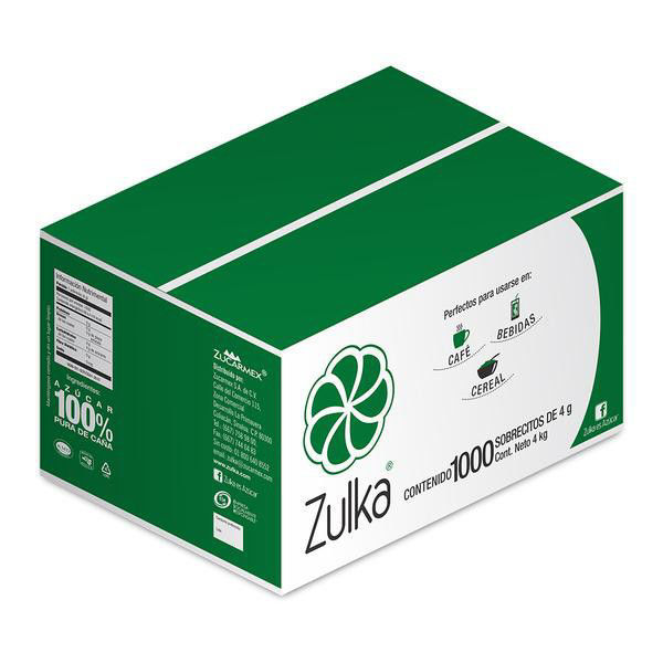 Azúcar refinada Zulka — 1,000 sobres de 4 g