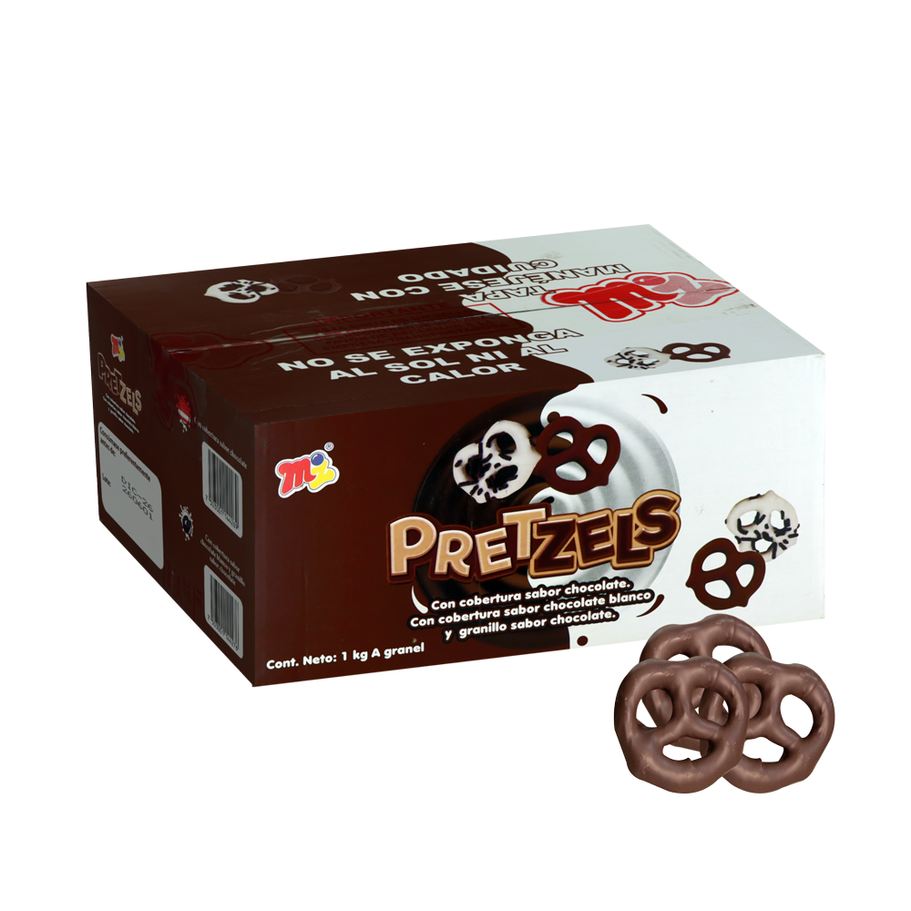 Pretzels con chocolate blanco MZ — Caja 1 kg